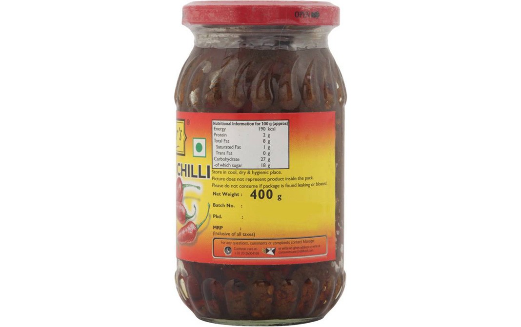 Mother's Recipe Red Stuffed Chilli Pickle   Glass Jar  400 grams
